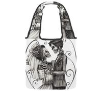 lcndlsoe Canvas Tote Bag, Art Marriage Skull Day of the Dead Women's Shoulder Handbag for Work Shopping Gym
