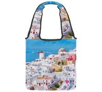 lcndlsoe Canvas Tote Bag, Beautiful Greek Architecture Santorini volcano Cyclades Caldera island Women's Shoulder Handbag for Work Shopping Gym