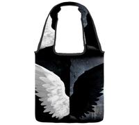 lcndlsoe Canvas Tote Bag, Black and White Angel Wings Women's Shoulder Handbag for Work Shopping Gym