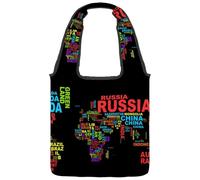 lcndlsoe Canvas Tote Bag, Black World Map Russia Canada Women's Shoulder Handbag for Work Shopping Gym