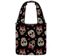 lcndlsoe Canvas Tote Bag, Bling Mexican Skull Women's Shoulder Handbag for Work Shopping Gym