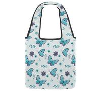 lcndlsoe Canvas Tote Bag, Blue Butterflies Willow Flowers Pattern Women's Shoulder Handbag for Work Shopping Gym