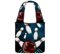 lcndlsoe Canvas Tote Bag, Bowling Ball Crashing Women's Shoulder Handbag for Work Shopping Gym