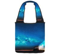 lcndlsoe Canvas Tote Bag, Boy Pulled Big Bulb Half Buried Ground Night Sky Stars Space Dust Women's Shoulder Handbag for Work Shopping Gym