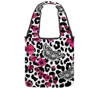 lcndlsoe Canvas Tote Bag, Butterflies and Flowers on Leopard Spots Women's Shoulder Handbag for Work Shopping Gym