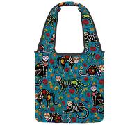 lcndlsoe Canvas Tote Bag, Calavera Sugar Skull Black Cats in Mexican Pattern Women's Shoulder Handbag for Work Shopping Gym