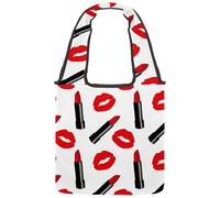 lcndlsoe Canvas Tote Bag, Cartoon Comic Red Lipstick Pattern Women's Shoulder Handbag for Work Shopping Gym