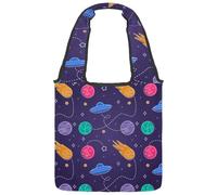 lcndlsoe Canvas Tote Bag, Cartoon Kids Play UFO Planets Pattern Women's Shoulder Handbag for Work Shopping Gym