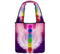 lcndlsoe Canvas Tote Bag, Chakras and Angel Wings Women's Shoulder Handbag for Work Shopping Gym