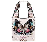 lcndlsoe Canvas Tote Bag, Colorful Butterfly Ink Spots Grunge Style Fashion Illustration Women's Shoulder Handbag for Work Shopping Gym