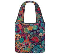 lcndlsoe Canvas Tote Bag, Colorful Paisley Ethnic Floral Print Women's Shoulder Handbag for Work Shopping Gym
