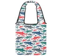 lcndlsoe Canvas Tote Bag, Colorful Underwater Life Shark Pattern Women's Shoulder Handbag for Work Shopping Gym