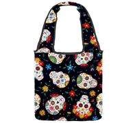 lcndlsoe Canvas Tote Bag, Day of the Dead Mexican Sugar Skull Women's Shoulder Handbag for Work Shopping Gym