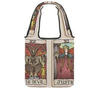 lcndlsoe Canvas Tote Bag, Devil and Justice Tarot Cards Women's Shoulder Handbag for Work Shopping Gym