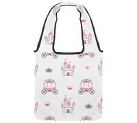 lcndlsoe Canvas Tote Bag, Drawn Castles Carriage Pink Crown Women's Shoulder Handbag for Work Shopping Gym