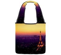 lcndlsoe Canvas Tote Bag, Eiffel Tower Sunset Women's Shoulder Handbag for Work Shopping Gym