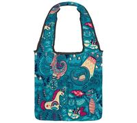 lcndlsoe Canvas Tote Bag, Fantastic Animals Unicorn cat Mermaid Dragon UFO Women's Shoulder Handbag for Work Shopping Gym