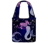 lcndlsoe Canvas Tote Bag, Fantasy Beautiful Mermaid Moon Coloring Pattern Women's Shoulder Handbag for Work Shopping Gym