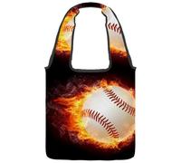 lcndlsoe Canvas Tote Bag, Fire Flames Baseball Women's Shoulder Handbag for Work Shopping Gym