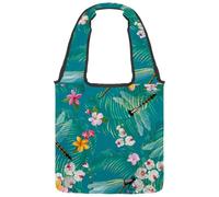 lcndlsoe Canvas Tote Bag, Floral Dragonflies Wildlife Palm Tree Leaves Pattern Women's Shoulder Handbag for Work Shopping Gym
