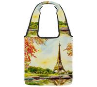 lcndlsoe Canvas Tote Bag, France Eiffel Tower Romantic the Seine River View Women's Shoulder Handbag for Work Shopping Gym