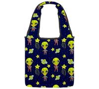 lcndlsoe Canvas Tote Bag, Funny Alien UFO Satr Pattern Women's Shoulder Handbag for Work Shopping Gym