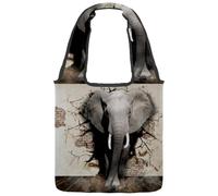 lcndlsoe Canvas Tote Bag, Funny Elephant Break the Wall Women's Shoulder Handbag for Work Shopping Gym