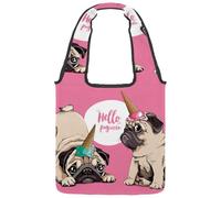 lcndlsoe Canvas Tote Bag, Funny Hello Pugicorn Cute Puppy Women's Shoulder Handbag for Work Shopping Gym