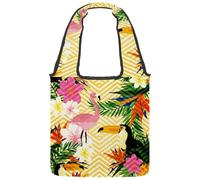 lcndlsoe Canvas Tote Bag, Golden Waves Flamingo Tropical Floral Plants Women's Shoulder Handbag for Work Shopping Gym
