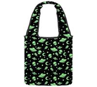 lcndlsoe Canvas Tote Bag, Green Alien UFO Moon Women's Shoulder Handbag for Work Shopping Gym
