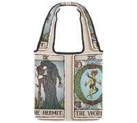 lcndlsoe Canvas Tote Bag, Hermit and the World Tarot Cards Illustration Women's Shoulder Handbag for Work Shopping Gym