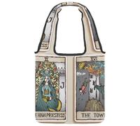lcndlsoe Canvas Tote Bag, High Priestess and Tower Tarot CardsIllustration Women's Shoulder Handbag for Work Shopping Gym