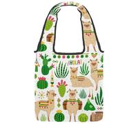 lcndlsoe Canvas Tote Bag, Llamas Cacti Alpacas Spanish Hello Women's Shoulder Handbag for Work Shopping Gym