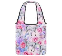 lcndlsoe Canvas Tote Bag, Modern Unicorn Fairies Magic Rose Floral Women's Shoulder Handbag for Work Shopping Gym
