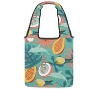 lcndlsoe Canvas Tote Bag, Nature Colorful Coconut Papaya Dolphin Leaves Women's Shoulder Handbag for Work Shopping Gym