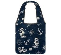 lcndlsoe Canvas Tote Bag, Nautical Sailing Ship Navigational Compass Wheel Octopus Lobster Swordfish Women's Shoulder Handbag for Work Shopping Gym
