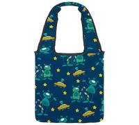 lcndlsoe Canvas Tote Bag, Night Stars and Aliens UFO Pattern Women's Shoulder Handbag for Work Shopping Gym