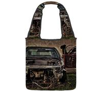 lcndlsoe Canvas Tote Bag, Old Abandoned Vehicle Women's Shoulder Handbag for Work Shopping Gym