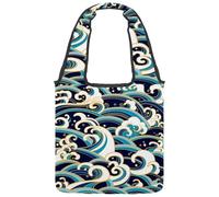lcndlsoe Canvas Tote Bag, Oriental Ocean Waves Blue White Women's Shoulder Handbag for Work Shopping Gym