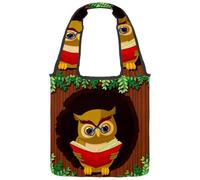 lcndlsoe Canvas Tote Bag, Owl Reading Book Women's Shoulder Handbag for Work Shopping Gym