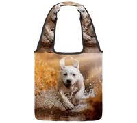 lcndlsoe Canvas Tote Bag, Pretty Labrador Retriever Dog is Running Through a River Women's Shoulder Handbag for Work Shopping Gym