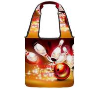 lcndlsoe Canvas Tote Bag, Red Bowling Ball Crashing into the Pins Pattern Women's Shoulder Handbag for Work Shopping Gym