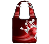 lcndlsoe Canvas Tote Bag, Red Bowling Ball Crashing White Glossy Skittles Women's Shoulder Handbag for Work Shopping Gym