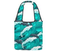 lcndlsoe Canvas Tote Bag, Sea Waves Green Pattern Art Women's Shoulder Handbag for Work Shopping Gym