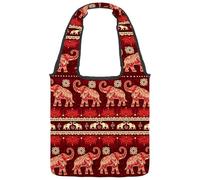 lcndlsoe Canvas Tote Bag, Seamless Elephants Red Religion Belief Women's Shoulder Handbag for Work Shopping Gym