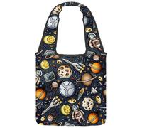 lcndlsoe Canvas Tote Bag, Spaceship Galaxy Rockets Planet Astronaur Women's Shoulder Handbag for Work Shopping Gym