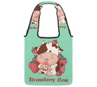 lcndlsoe Canvas Tote Bag, Strawberries and Cows Drinking Milk Women's Shoulder Handbag for Work Shopping Gym