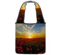 lcndlsoe Canvas Tote Bag, Sunset Field Poppy Sun Women's Shoulder Handbag for Work Shopping Gym
