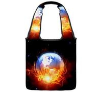 lcndlsoe Canvas Tote Bag, the Burning Earth Fire Women's Shoulder Handbag for Work Shopping Gym