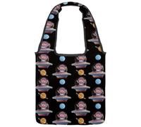 lcndlsoe Canvas Tote Bag, Universe UFO Planets Pattern Women's Shoulder Handbag for Work Shopping Gym